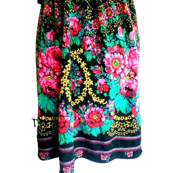 FREE PEOPLE  cottagecore black and floral print A line V neck dress - Picture 2 of 9